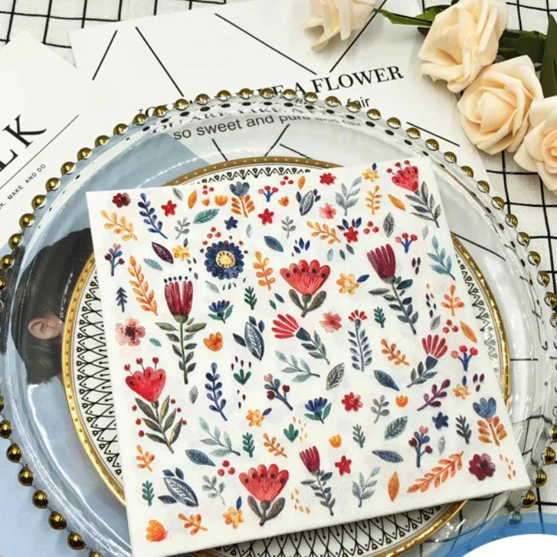Servilletas de colores, servilletas de papel cuadradas impresas, tejido Facial Floral para restaurante, ajuste de mesa de boda de Hotel, papel de pulpa de madera pura