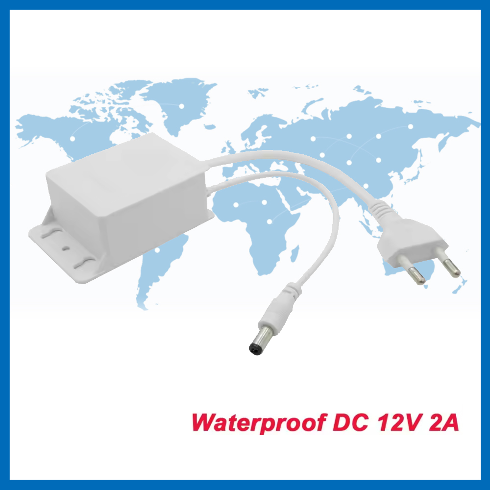 Adaptador de corriente impermeable DC12V 2A UE para cámaras de seguridad CCTV de vigilancia cámara AHD DVR NVR entrada AC100V-240V 5,5mm * 2,1mm