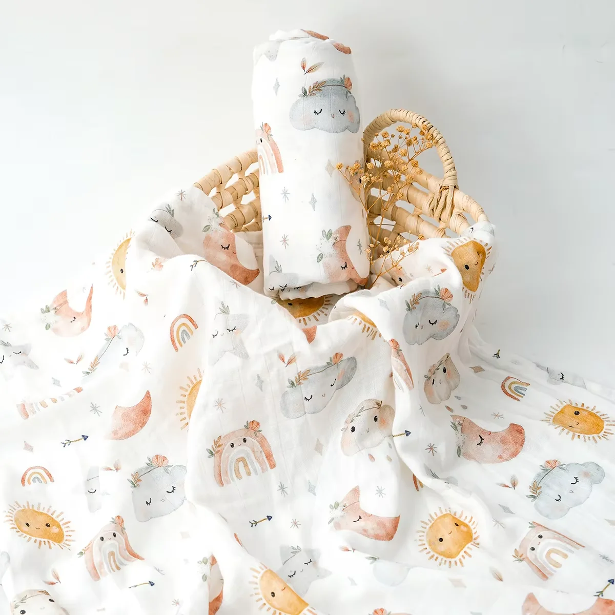 HappyFlute 1pc Coperta in mussola super morbida per bambini Stampa digitale Fasciatoio per neonati 120 * 110 cm