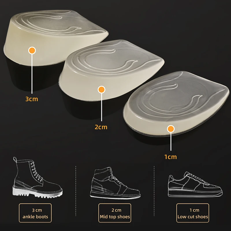 Gel Silicone Tăng Chiều Cao Đế Gót Nâng Miếng Lót Giày Chăm Sóc Chân Tấm Bảo Vệ Đệm Co Dãn Hỗ Trợ Vòm Lắp Cho Unisex
