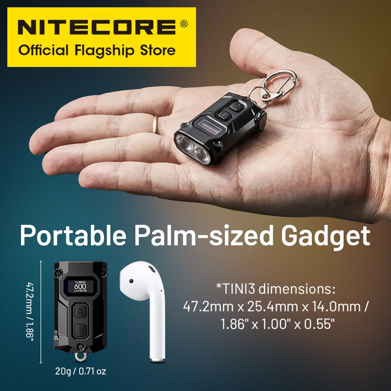 NITECORE TINI3 2025 EDC Keychain Light  Mini Multiple Color Temperatures Flashlight USB-C Rechargeable 600 Lumen, Li-ion Battery