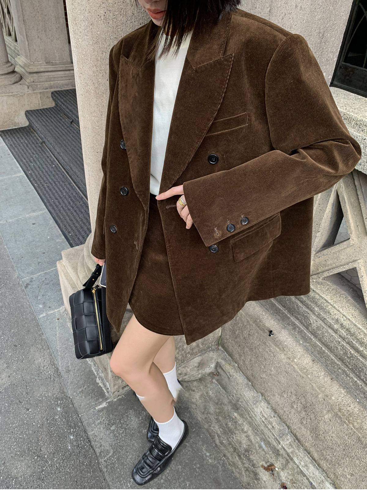 Casaco de veludo feminino trespassado marrom profundo solto silhueta estilo ocidental outerwear blazer