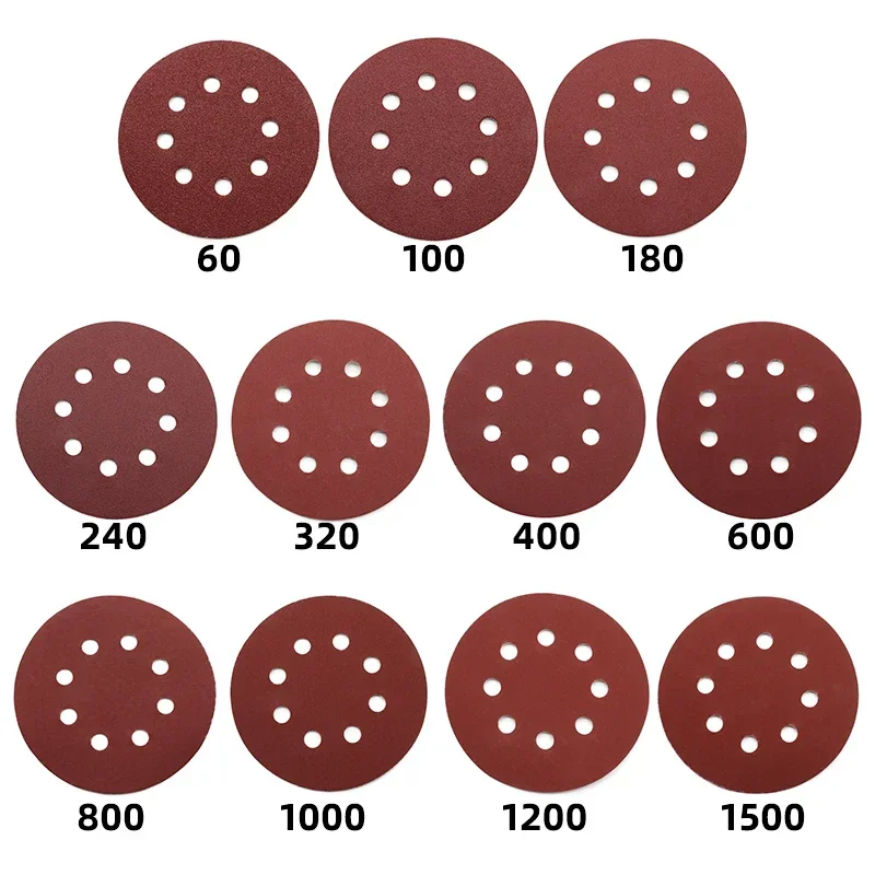 Sanding Discs 5 Inch 8Holes Hook and Loop Adhesive Sandpaper 125mm 60~2000 Grits For Random Orbital Sander Abrasive Sheets Tools