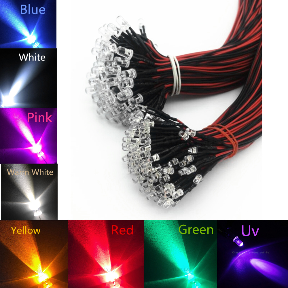 20PCS LED ไดโอด DC3V 5V 12V 24V 3 มม.5 มม.10 มม.สําหรับสีแดง/สีเขียว/สีฟ้า /สีเหลือง/UV/สีส้ม/สีชมพู/ร้อน/สีขาว/RGB Pre-CABLE