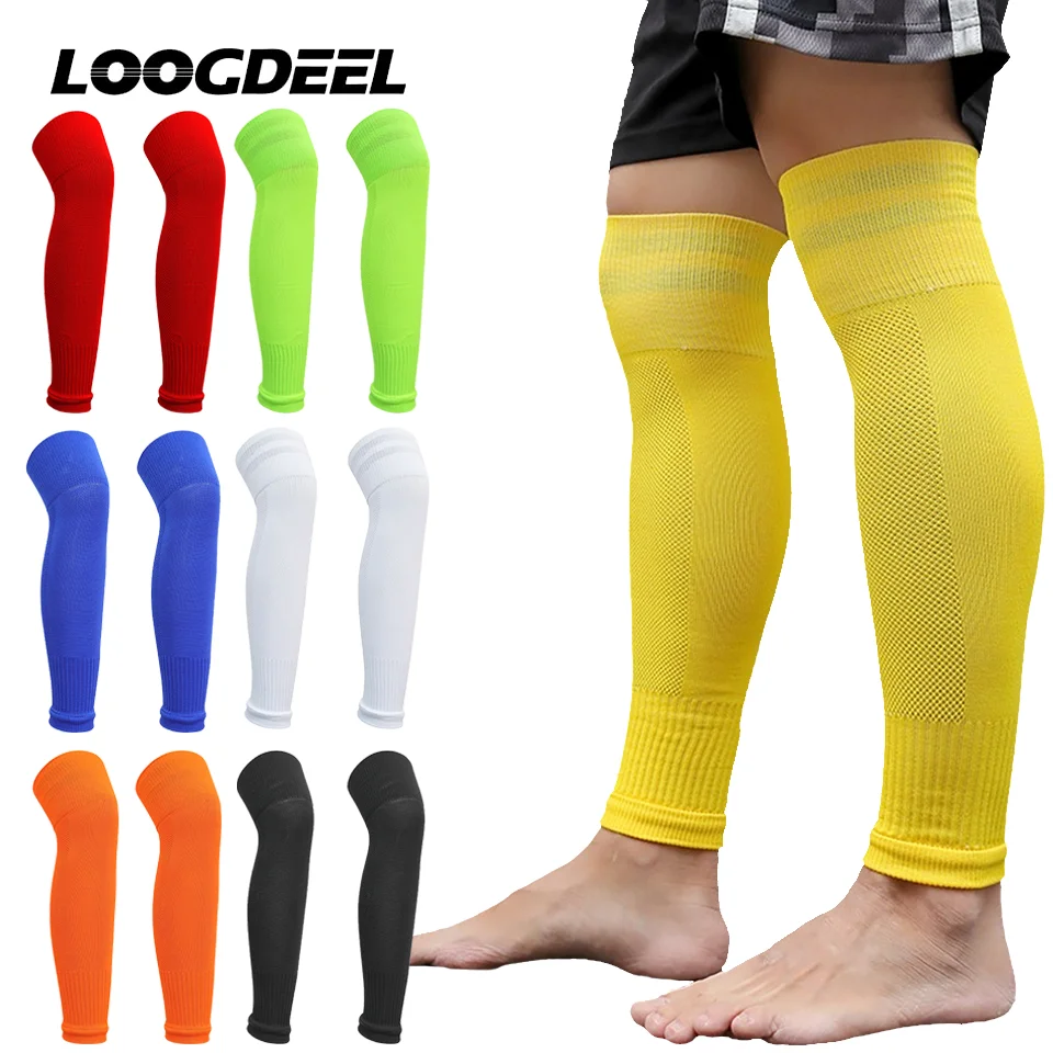 Loogdeel, 1 par de calcetines de fútbol, mangas hasta la pantorrilla, protección de rodilla para adultos, calcetines deportivos, calentadores de piernas de fútbol transpirables de tubo alto, espinillera