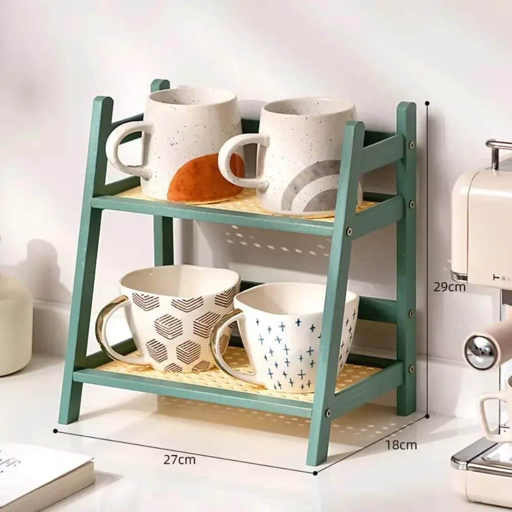 Doppelschichtiges Bambusregal, 2-stufiger Desktop-Organizer, Präsentationsregale, Büro, Schreibwaren, Büroaufbewahrung, Make-up-Organisation für Waschtisch