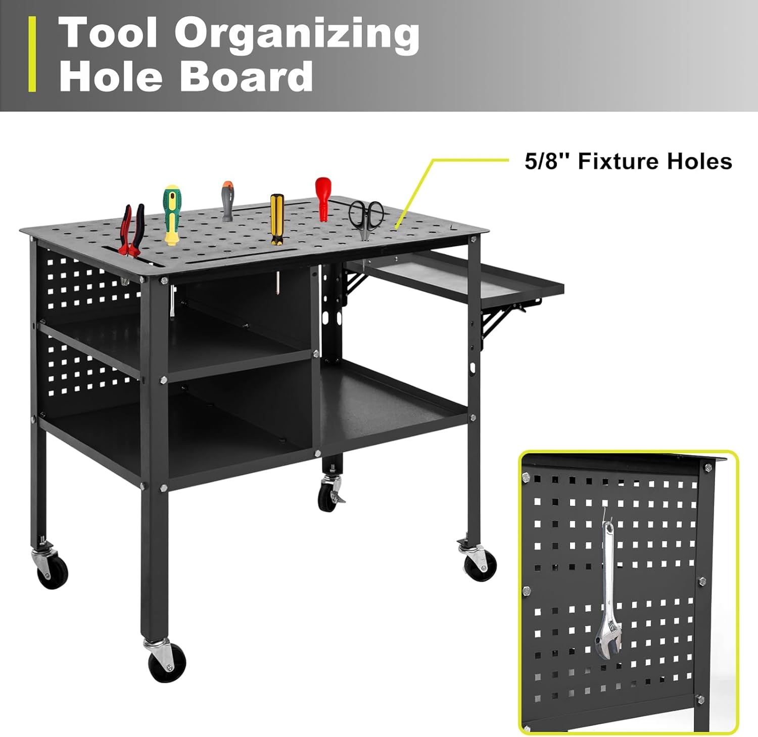 Welding Table, Portable Rolling Metal Cart with 5/8'' Fixture Holes, 1800lbs Heavy Duty Steel Workbench with Wheels