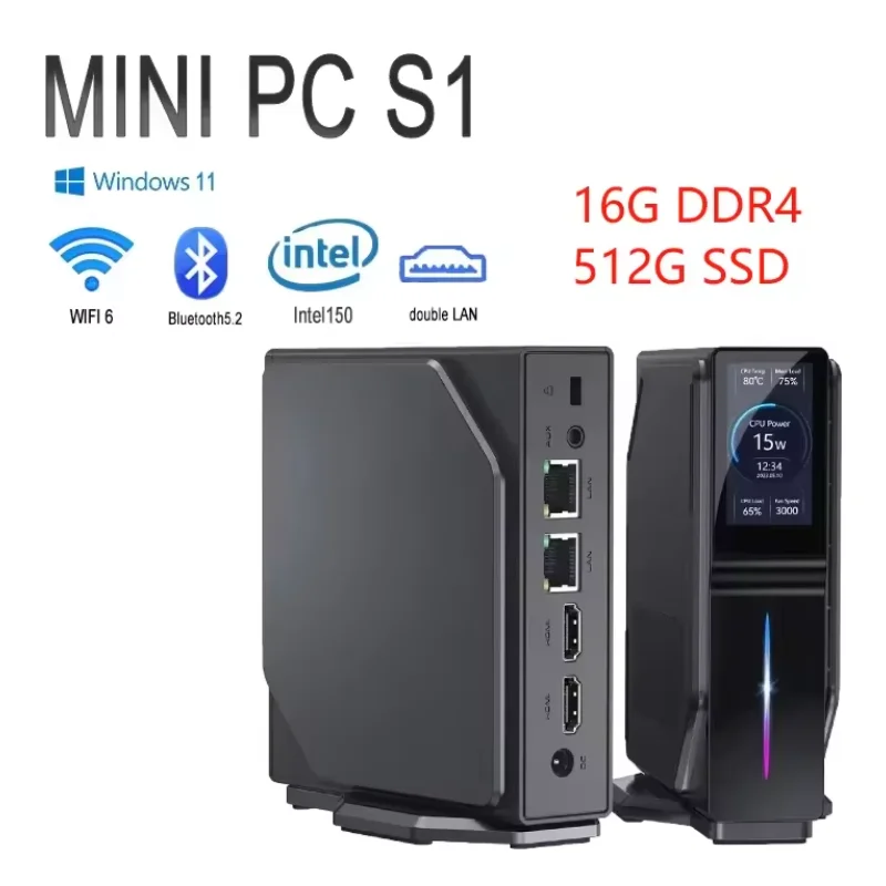 Четырехъядерный процессор Intel Twin Lake N150 S1 12-го поколения Win 11 Pro 16 ГБ DDR4 1 ТБ SSD WIFI6 BT4.2 Dual Gigabit LAN 4K HD Gaming/Office PC