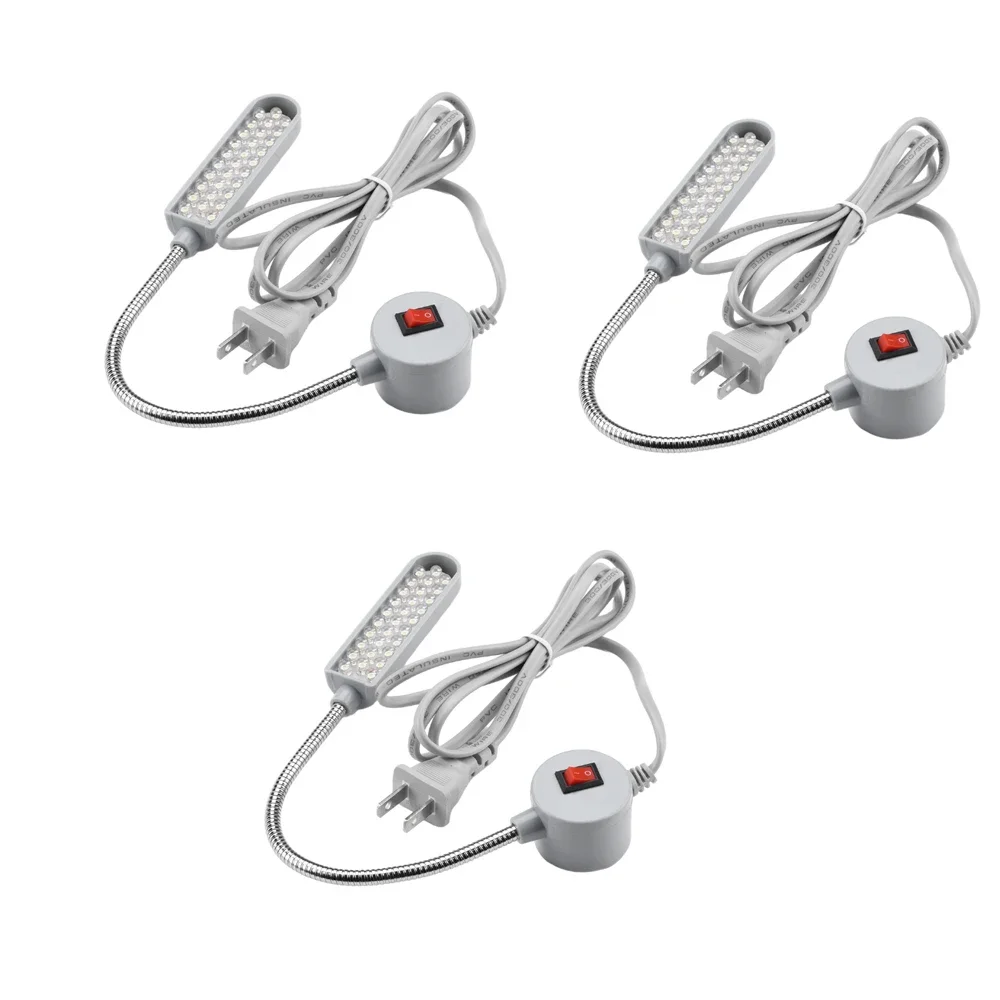 Éclairage LED pour Machine à coudre industrielle, 3 pièces, AC110V/220V (avec 30 lampes LED) 360 °   Lumières industrielles flexibles à col de cygne