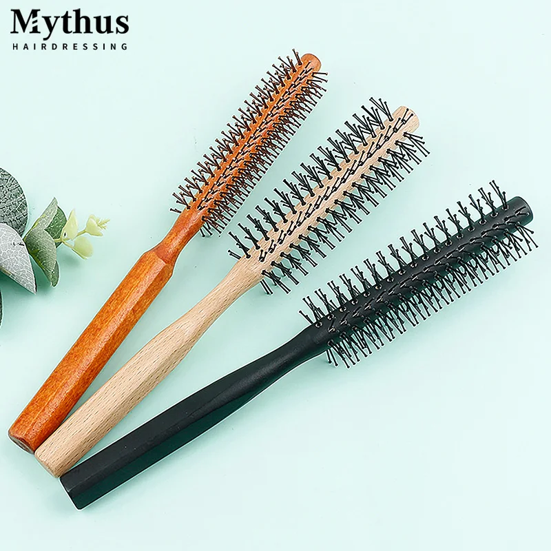 Manico in legno Denti in nylon Spazzola circolare Pettine a rullo riccio Radice di capelli soffici Capelli lisci Pettine multifunzionale per uomini e donne