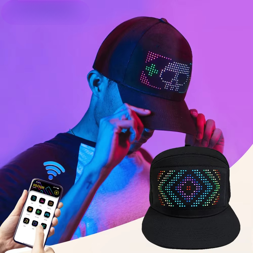LED 모자 라이트 디스플레이 화면 DIY 스마트 픽셀 매트릭스 야구 모자 충전식 블루투스 APP 제어 힙합 거리 파티 장식