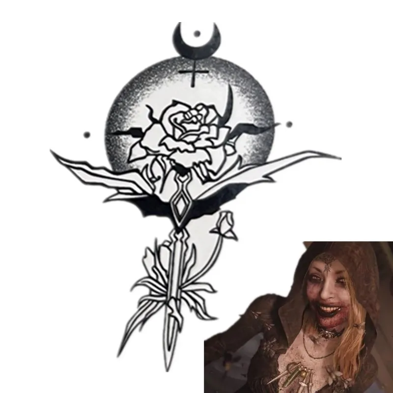 게임 마을 레이디 Dimitrescu 딸 코스프레 Bela Cassandra Daniela 뱀파이어 방수 가짜 문신 임시 스티커 캐릭터