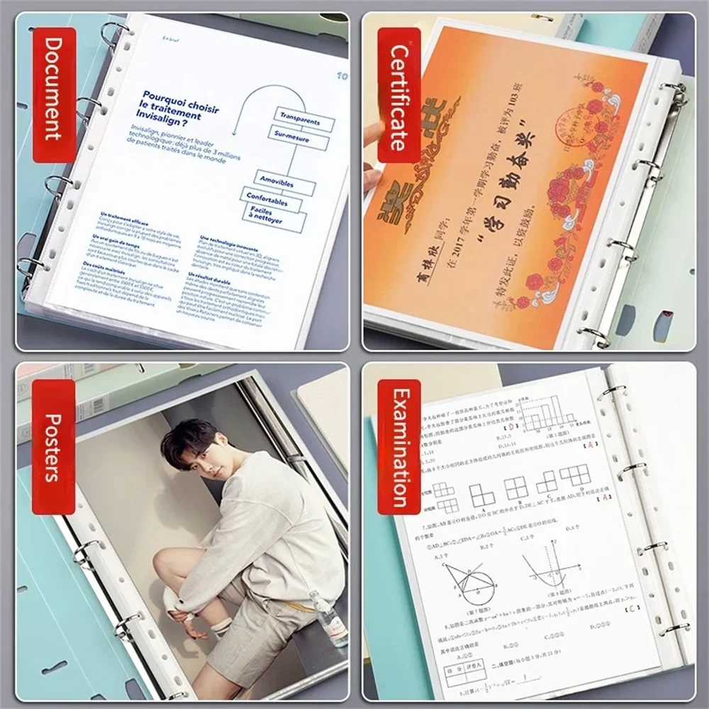 New A4 File Display Book 4 Hole Binder Folders Morandi Color Waterproof Document Ring Binder Folder Office School Supplies