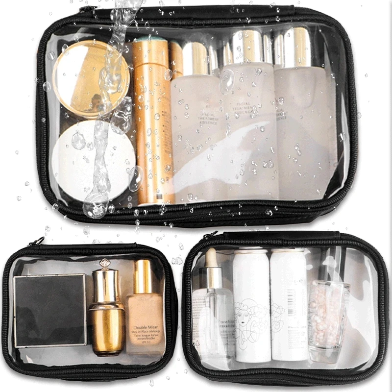 Bolsa de maquillaje transparente de PVC para mujer, bolsa de cosméticos con cremallera, almacenamiento esencial para viajes de belleza, bolsa de aseo para mujer, 3/1 Uds.