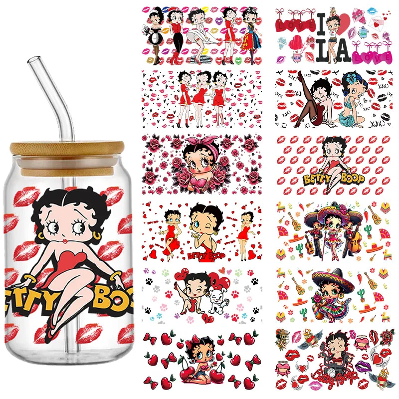 Miniso-pegatinas para envolver chicas bonitas, impermeables, UV, DTF, taza, pegatina para envolver tazas, DIY, calcomanía 3D para vidrio Libbey de 16oz
