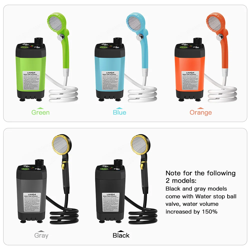 Pompa per doccia da campeggio Kit doccia per esterni per camper Doccia da campo con display digitale intelligente a schermo intero Kit doccia regolabile da 6000 mAh