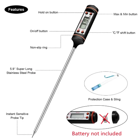 TP101 デジタルディスプレイキッチングリルプローブ水ミルク油液体オーブン肉温度計調理食品温度センサーメーター