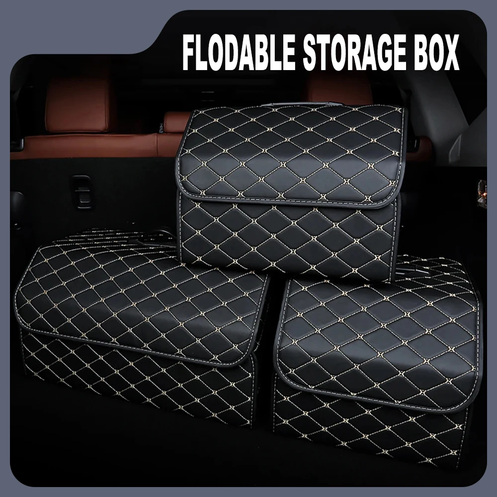 Caixa organizadora de porta-malas de carro, grande capacidade, ferramentas multiuso automáticas, bolsa de armazenamento, estiva, arrumação, couro, dobrável para emergências