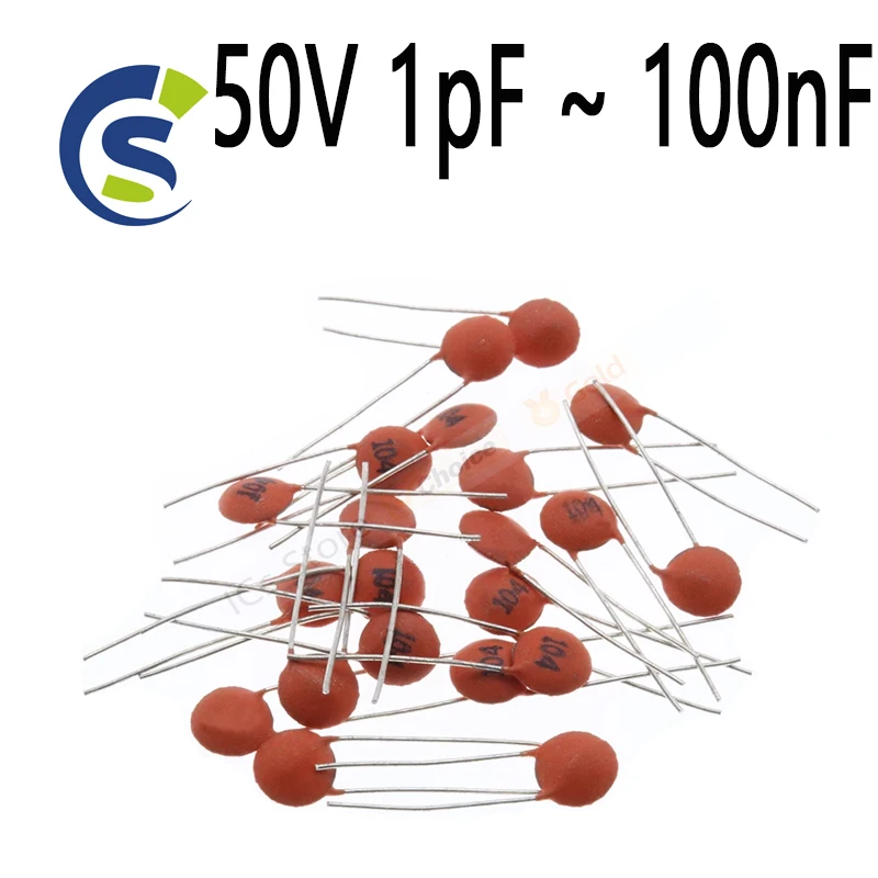 100pcs Ceramic capacitor 104 4.7PF 10PF 22PF 33PF 47PF 100PF 101 220PF 221 330PF 331 470PF 471 1NF 103 47NF 473 50V 1pF ~ 100nF 