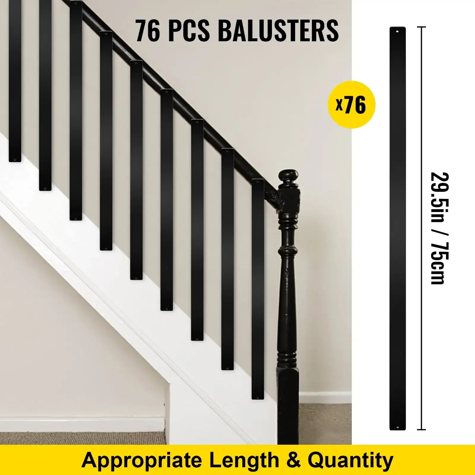 Deck Balusters, 76 Pack Metal Deck Spindles, 29.5"x1" Staircase Baluster With Screws