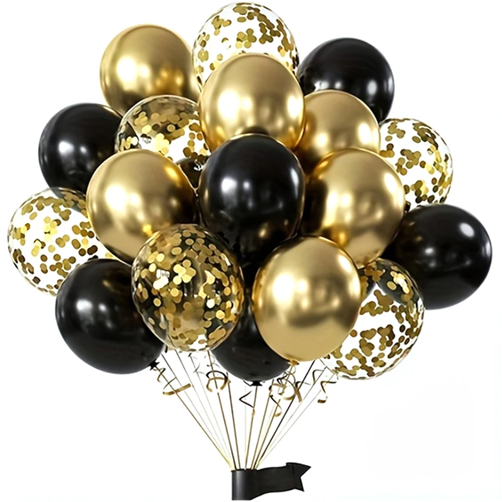 Juego de globos decorativos con purpurina negra y dorada, 15-51 Uds., adecuado para decoración de fiestas, cumpleaños, decoración de bodas