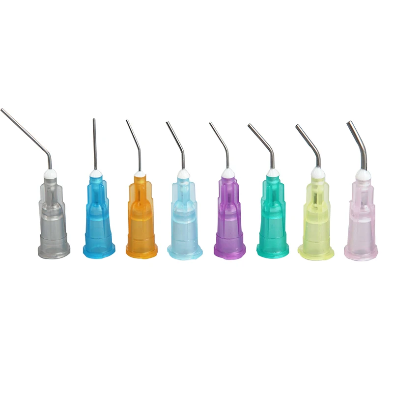 100 unidades/pacote irrigação dental pré dobrado pontas de agulha entrega seringa ponta dental limpeza dos dentes cuidados orais aplicador descartável