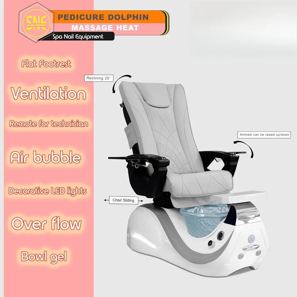 Stylish Pedicure Chair - Luxury Nail Spa Chair with Massage,Heat, USB, Ventilation & Air Bubble System