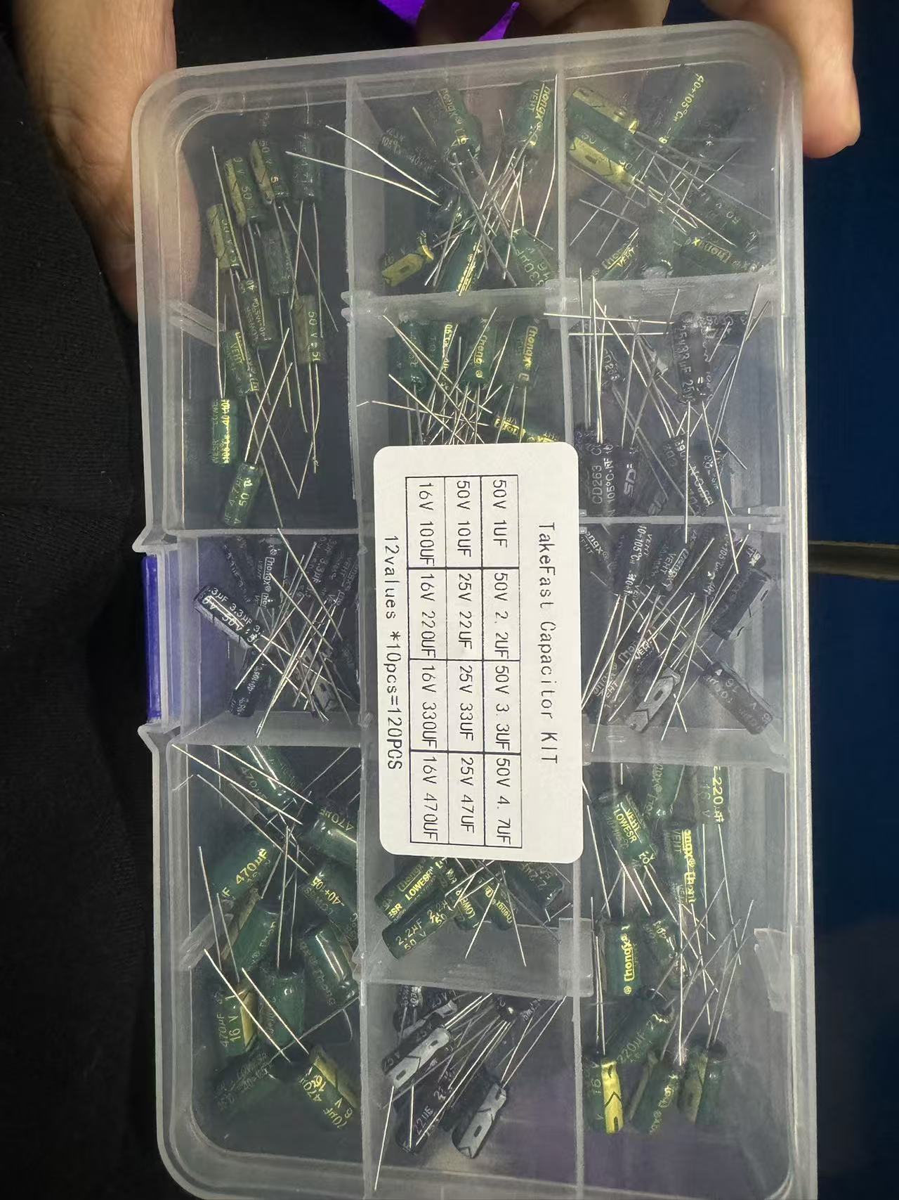 120PCS Takefast 16V 25V 50V Condensatori elettrolitici in alluminio Kit 12 valori 1uF-470uF 0.22uF-470uF DIP Condensatore elettrolitico