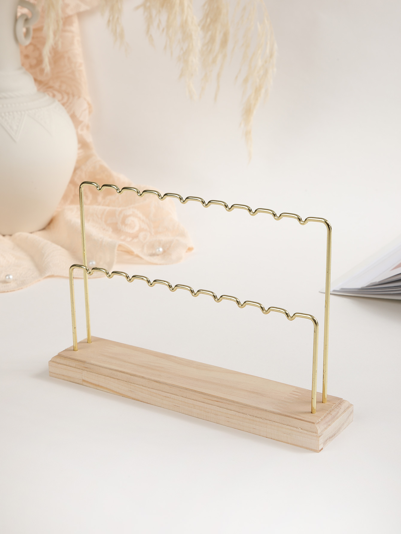 Bois/métal or Double pont boucles d'oreilles bague collier montre étagère à bijoux support à bijoux comptoir pendentif présentoir à bijoux