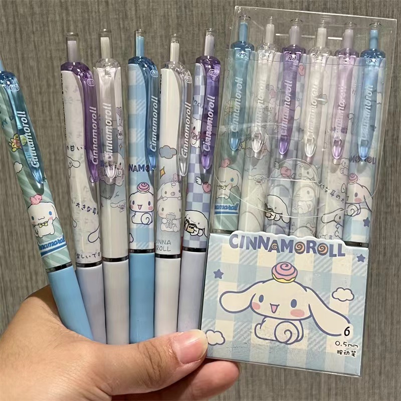 6 ชิ้น Sanrio เจลปากกาการ์ตูน Kawaii Hello Kitty Kuromi สํานักงานเครื่องเขียนการเขียนปากกา 0.5 สีดํา