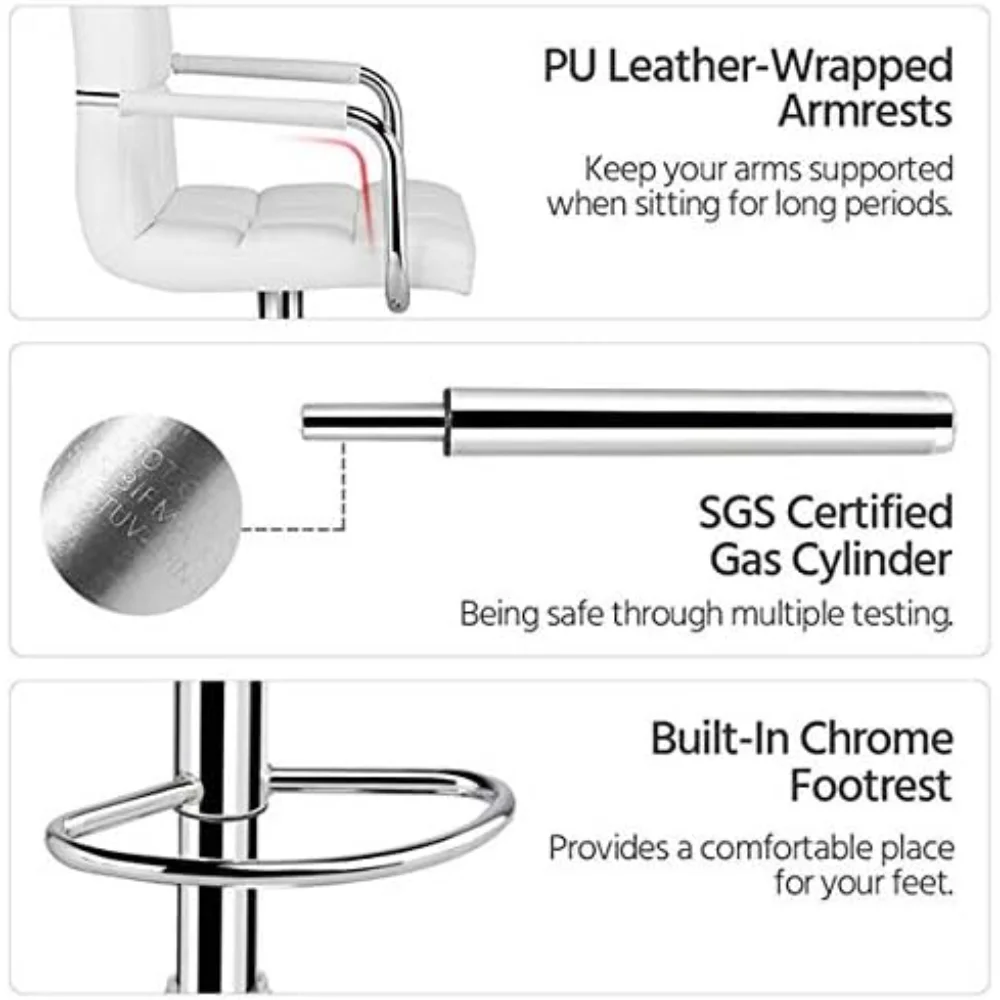Bar Stool 4-Piece Set, PU Leather Adjustable Bar Stool with Armrests, Bar Height Stool Chair with Thick Seat Cushion