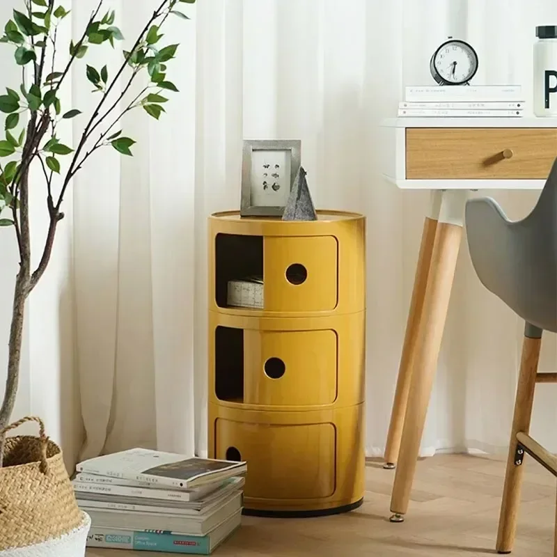 Runder mehrschichtiger Nachttisch, einfacher moderner kreativer Kunststoff-Aufbewahrungsschrank, kleiner Seitenschrank, Wohnzimmer-Aufbewahrungsschrank