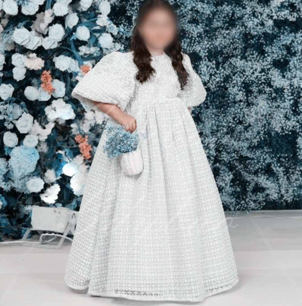 Robe de demoiselle d'honneur en tulle de dentelle de lait pour mariage, manches courtes, robe bouffante blanche pour enfants, fête d'anniversaire, première communion, boule, quoi que ce soit