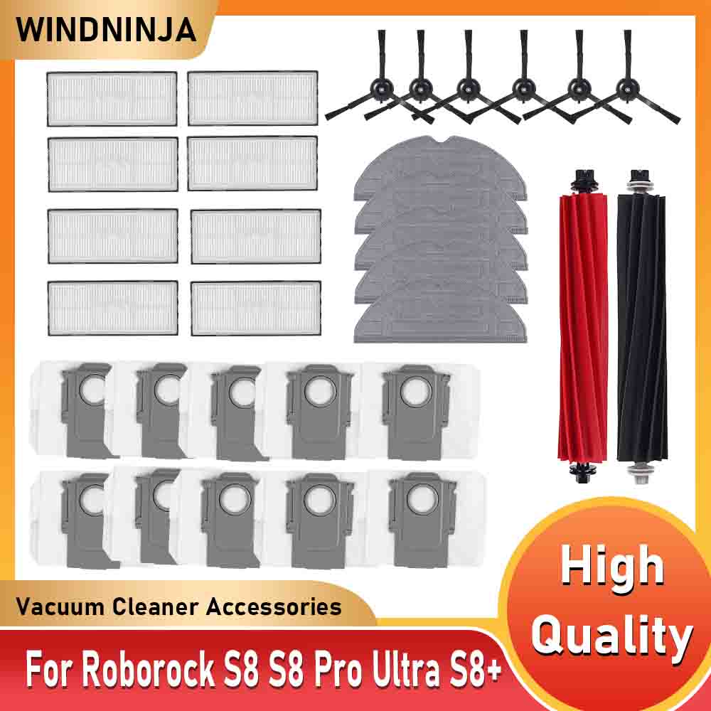 Kit de piezas de repuesto para Roborock S8 S8 Pro Ultra S8 + aspiradora filtro HEPA cepillo de rodillo principal Cepillo Lateral reemplazo de paños de fregona