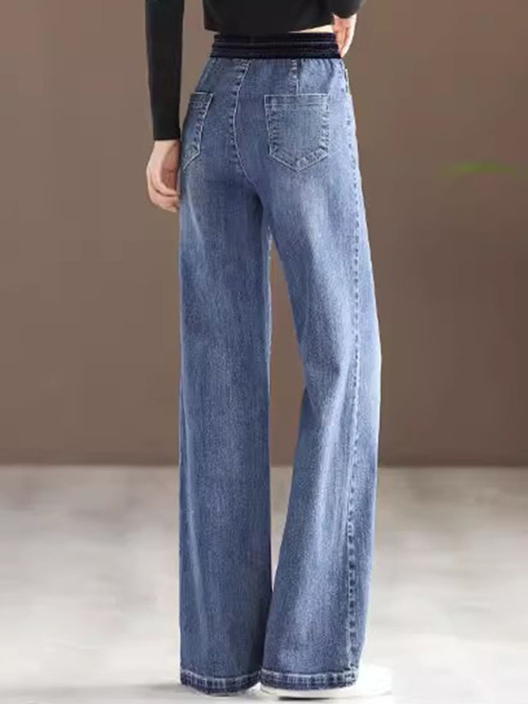 女性弾性ハイウエストストレートジーンズ韓国だぶだぶオーバーサイズ 85 キロワイドレッグデニムパンツ春秋因果ヴィンテージ Kot Pantolon