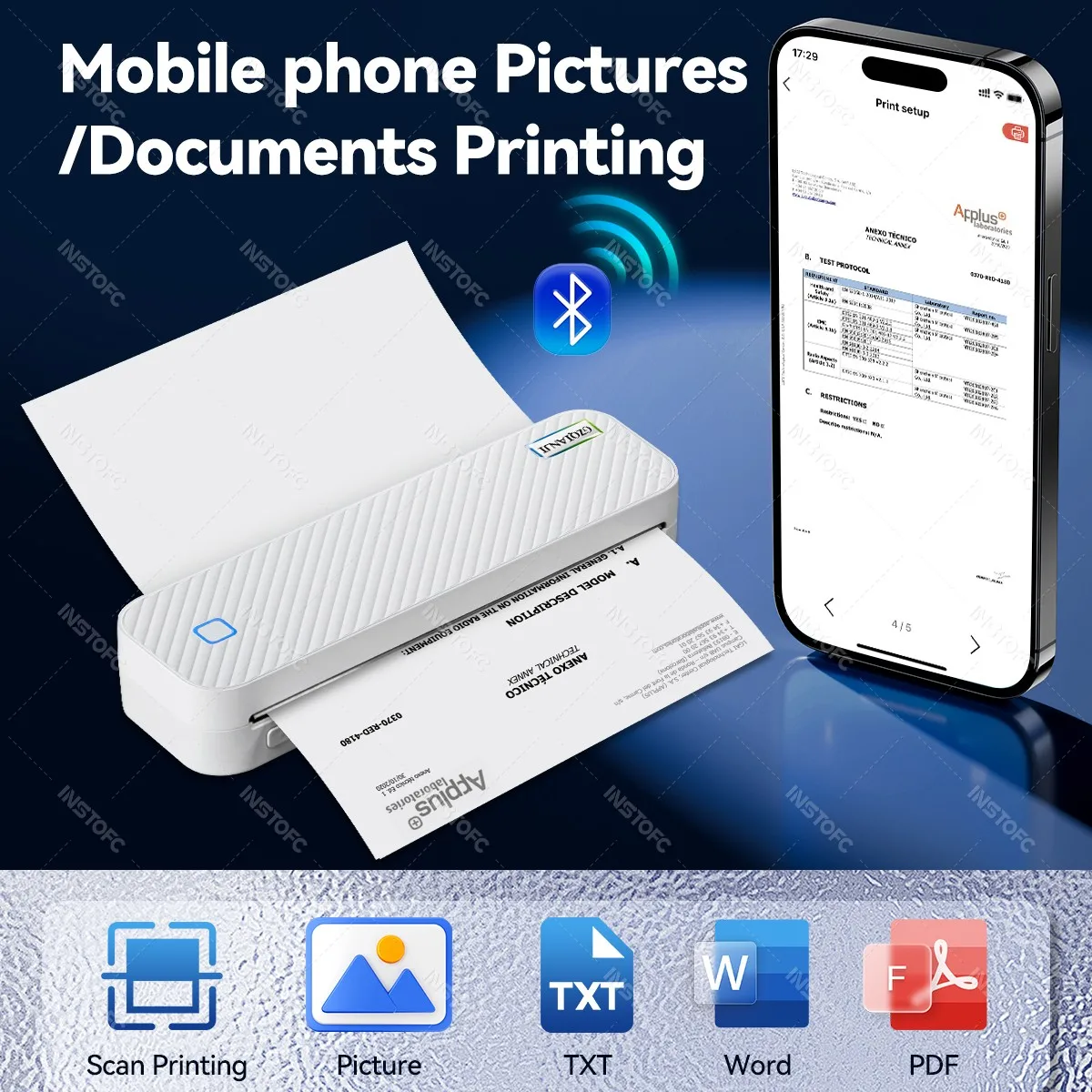 Imprimante thermique Portable A4 Bluetooth Photos PDF Machine d'impression de documents rouleaux pliés papier pour le travail de bureau maison école voyage