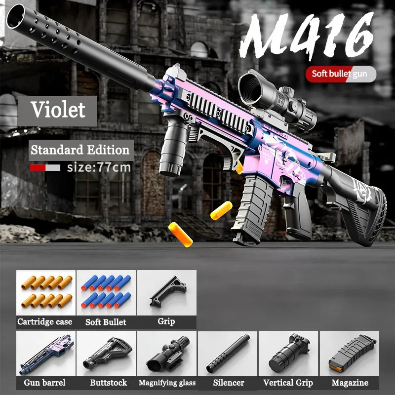 Pistola de bala blanda M416 volquete, pistola de juguete que se puede disparar, cargado manualmente, Rifle de asalto, submetalladora, modelo, regalo de cumpleaños y Navidad 2025