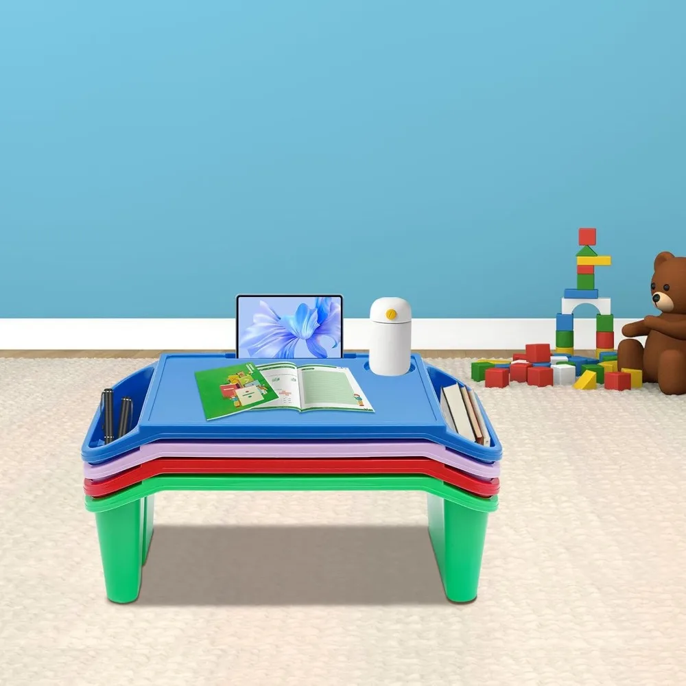 4 Pcs Kids Lap Desk Tray Plastic Breakfast Laptop Trays Portable Lap Bed Table with Side Pockets (20" x 10" x 7")