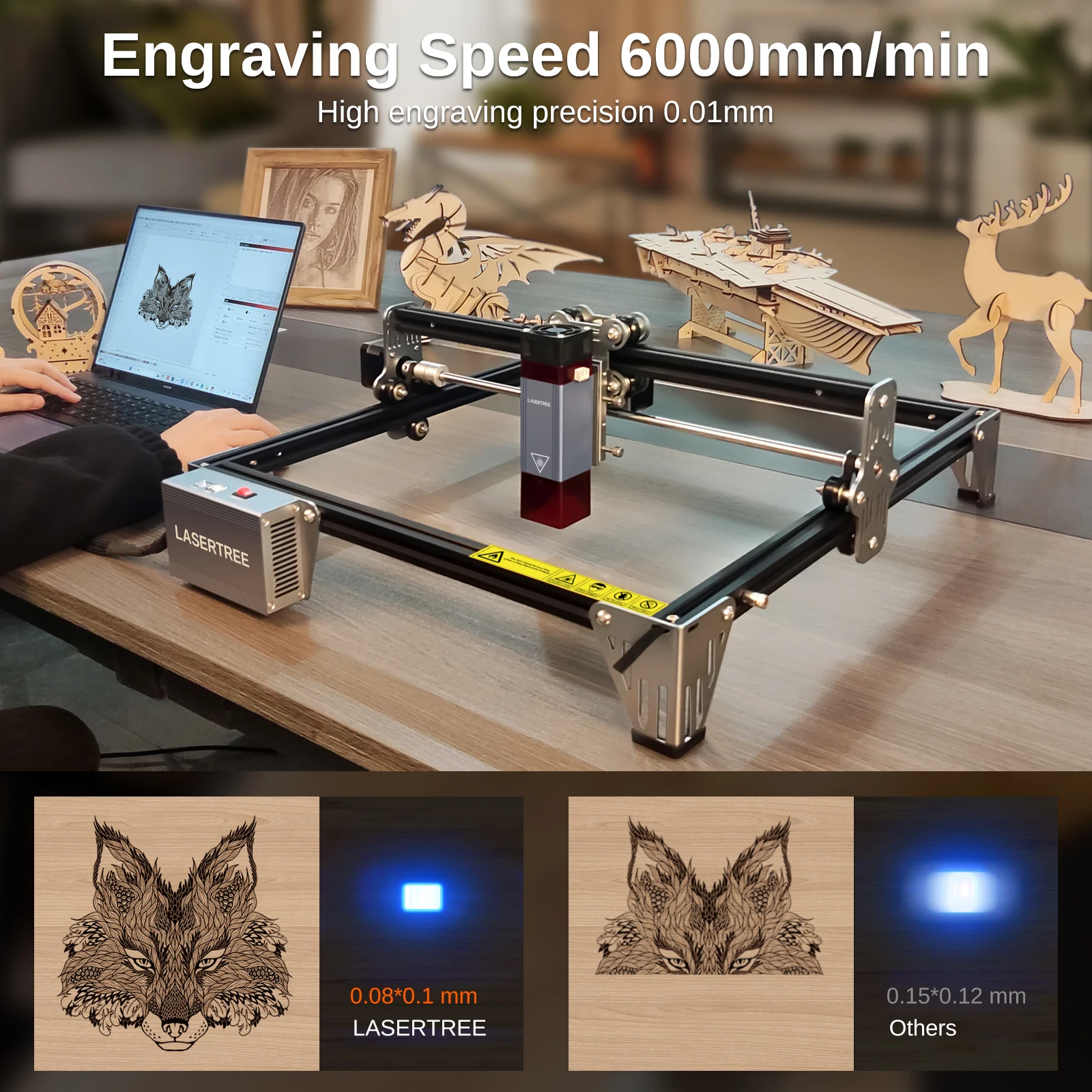 LASER TREE K1 ミニレーザー彫刻機 10 ワットレーザーヘッドレーザー彫刻カッター木工 TTL 青色光レーザーモジュール