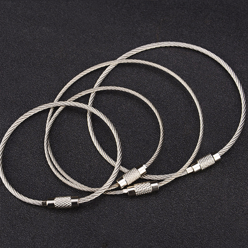 10Pcs 와이어 로프 열쇠 고리 스테인레스 스틸 와이어 키 체인 Carabiner 케이블 열쇠 고리 야외 하이킹