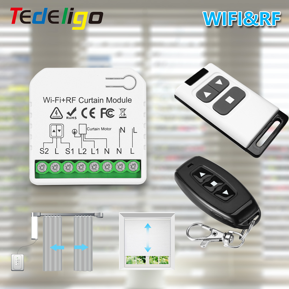 Interruptor de cortina inteligente wi-fi, controlador elétrico de porta de persiana rolante, aplicativo tuya, controle de voz, alexa, alice, com controle remoto de 433mhz