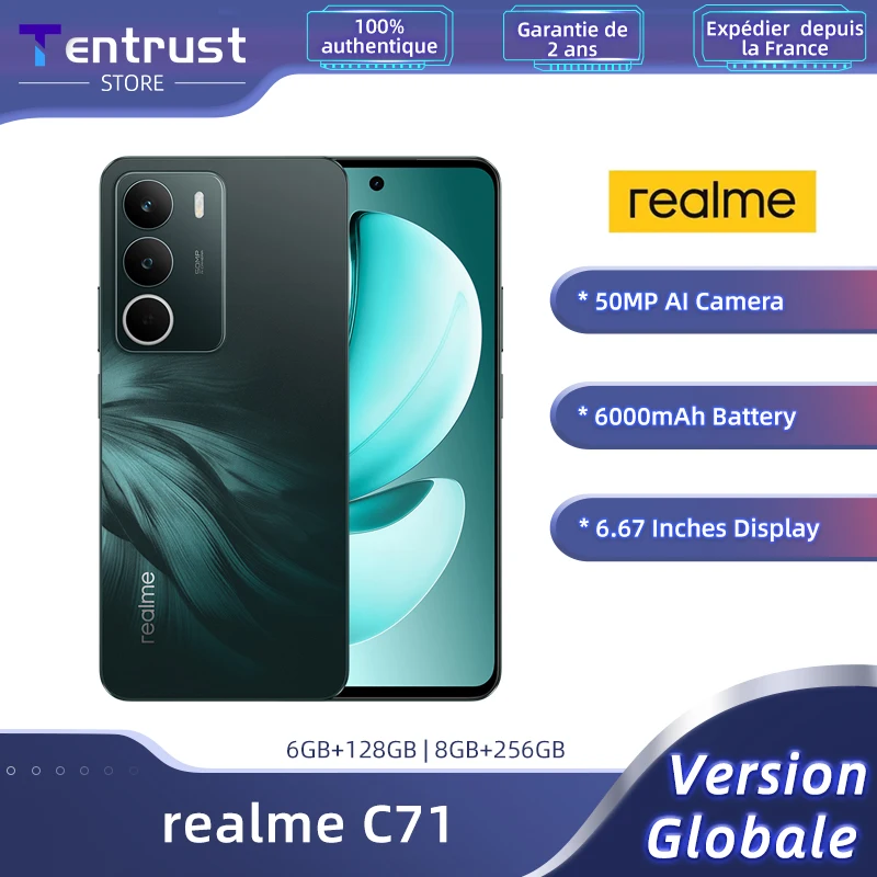[Estreno mondiale] realme C71 Smartphone Batteria da 6300 mAh Carica 45 W Display da 6,67" 120 Hz Fotocamera da 50 MP Chipset UNISOC T7250 NFC IP64
