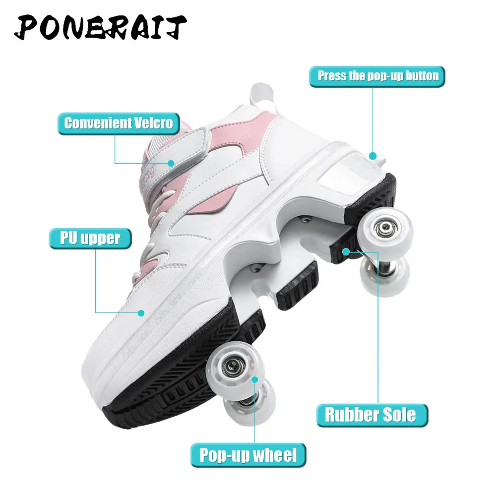 Zapatos altos con ruedas de 4 ruedas para mujer, zapatillas emergentes automáticas Unisex a la moda con ruedas, zapatos informales de patinaje de doble propósito