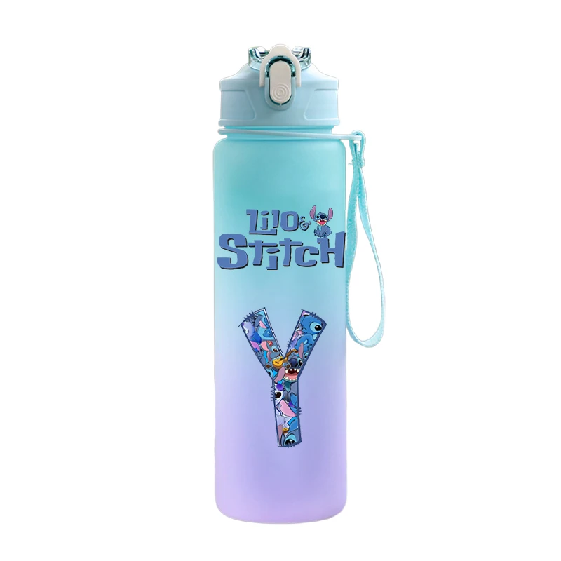 750ML Letter A-Z พิมพ์ Lilo Stitch ขวดน้ําขนาดใหญ่ความจุดื่มแบบพกพาการ์ตูนอะนิเมะกีฬากลางแจ้งถ้วยน้ําเด็กของขวัญ