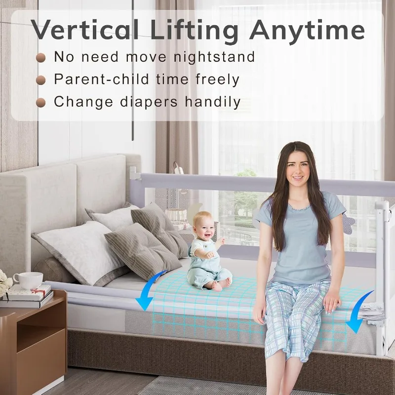 Bed Rail for Toddlers - (3 Pack) Toddler Bed Rails with Double Child Lock, Infants Height Adjustment Guardrail for King Size Bed