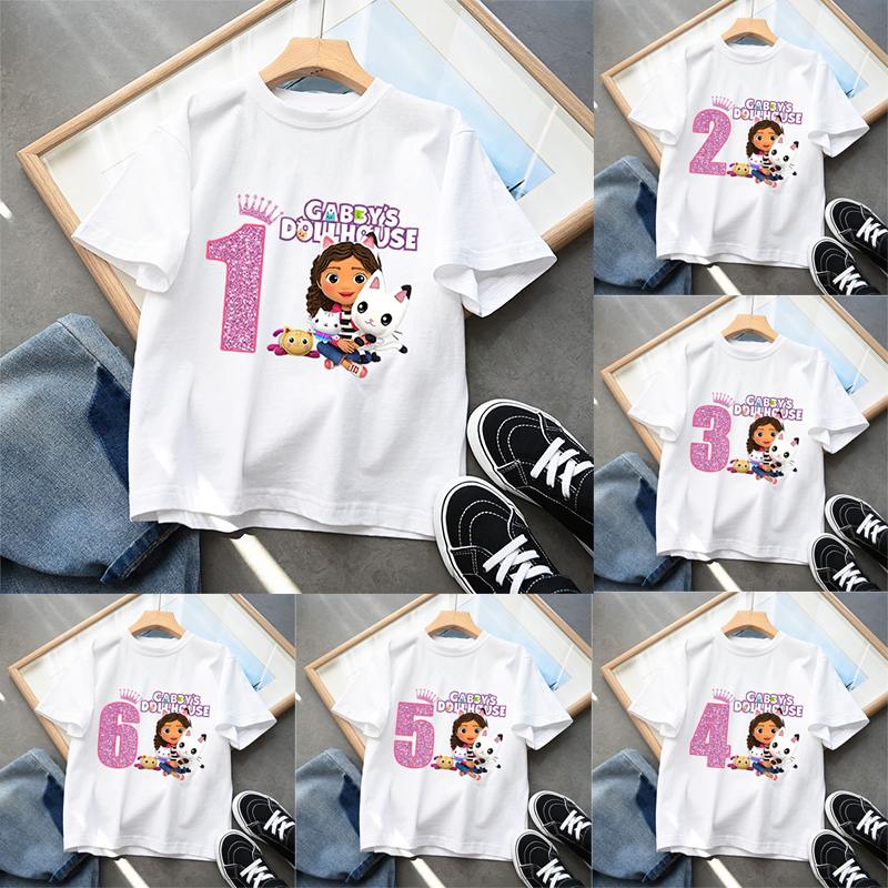 ギャビードールハウス子供綿 Tシャツアニメ漫画数字プリントプルオーバー少年少女夏ルーズトップカジュアル服ギフト新しい