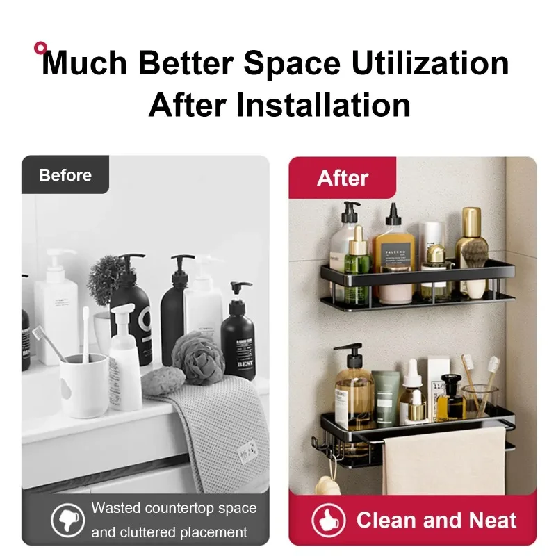 Portaoggetti da bagno, bottiglia di shampoo montata a parete senza diamante, portaoggetti angolare per doccia, accessori da cucina per bagno in alluminio