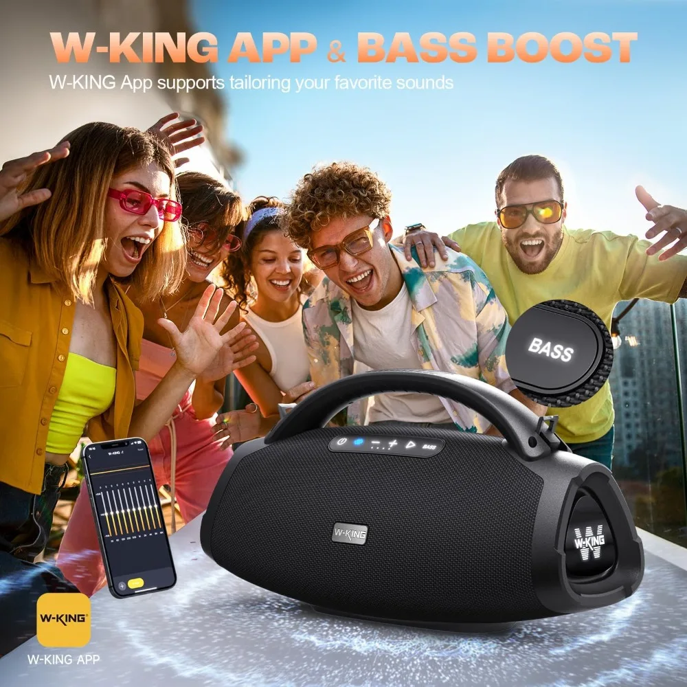 W-KING 330W Peak Loudest Boom Box, IPX7 Waterproof Party Bluetooth Speaker with 7.5" Subwoofer, Massive Bass, Hi-Fi, Large Outdo