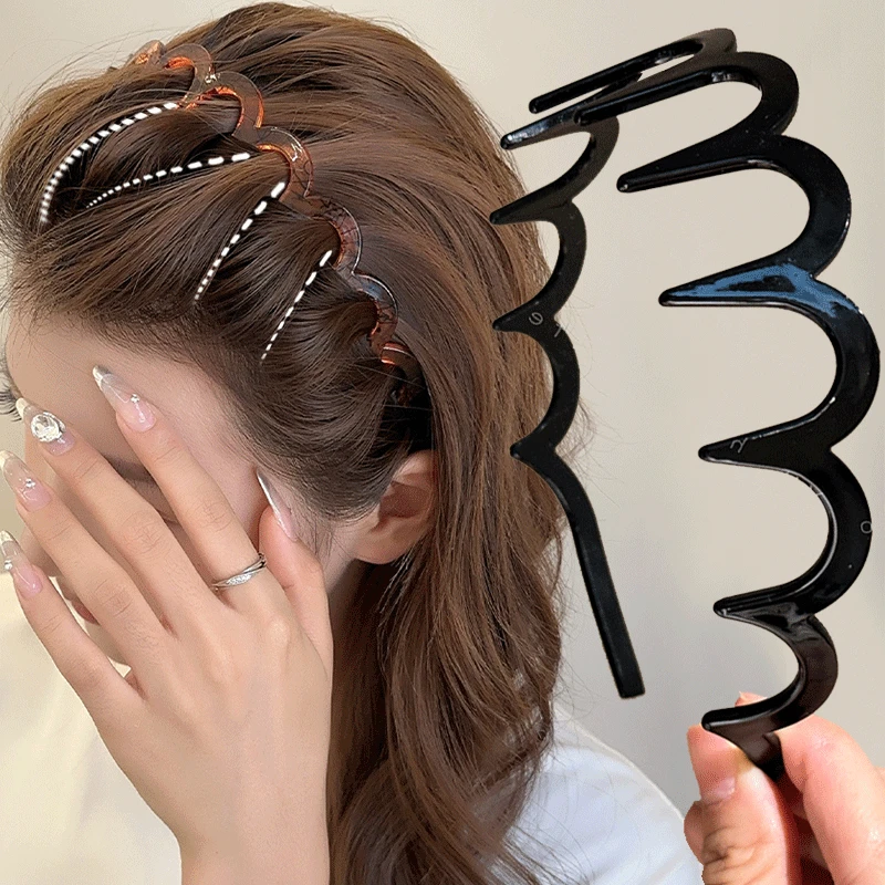 Moda onda headbands para mulheres cor sólida dentado antiderrapante faixas de cabelo menina rosto lavagem esportes hairbands acessórios para o cabelo