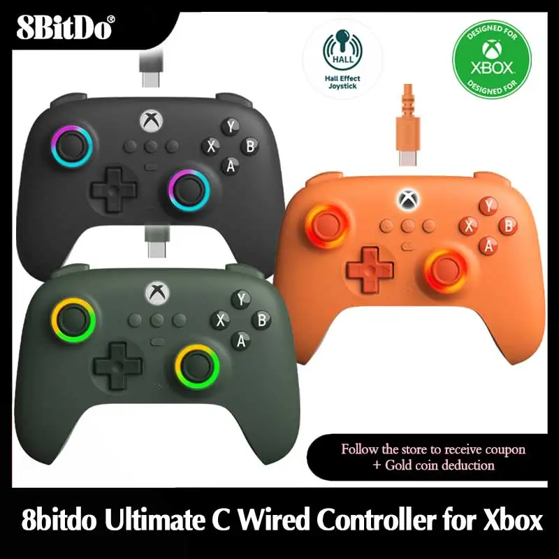 8bitdo Ultimate C mando con cable USB, Joysticks de efecto Hall para PC, Windows y Xbox Series X, Series S, Xbox One.